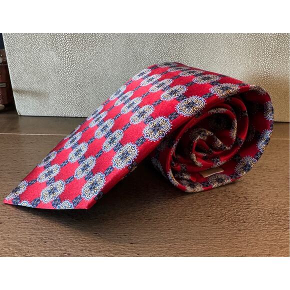 Burma & Bibas Red Geometric Silk Tie Necktie Work Office Career Classic Designer - Picture 3 of 6